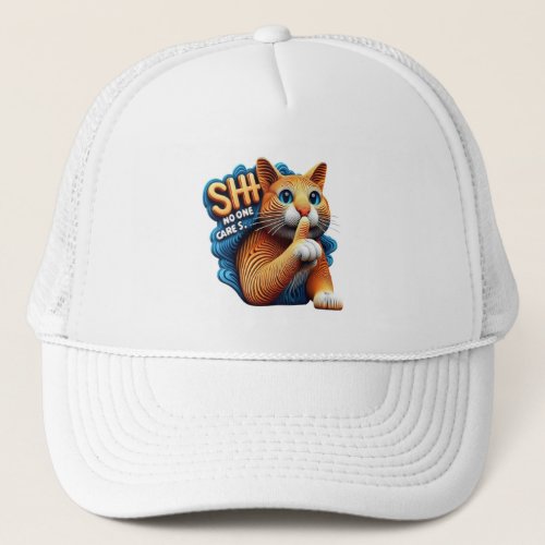 Majestic Cat Silhouette With Shhh No One Cares Trucker Hat