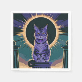 majestic cat sitting under a solar eclipse, napkins