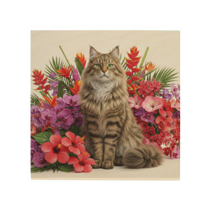 Majestic Cat Tropical Wood Art Design.