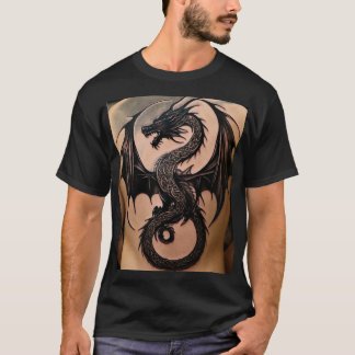 Majestic Celtic Dragon: Black Minimalist Tattoo  T-Shirt