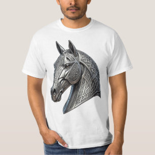 Majestic Celtic Silver Horse Head with Knot Patter T-Shirt