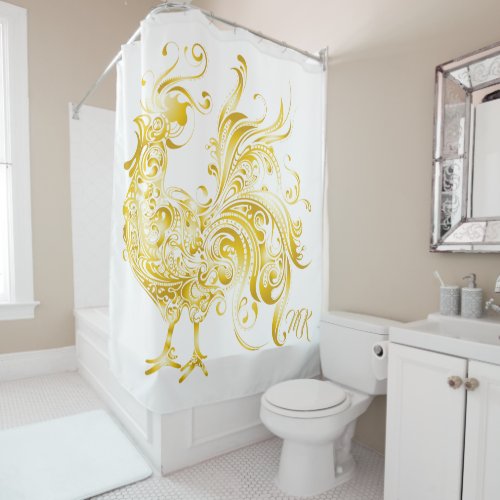 Majestic Chicken Golden Rooster Trendy Tribal Gold Shower Curtain