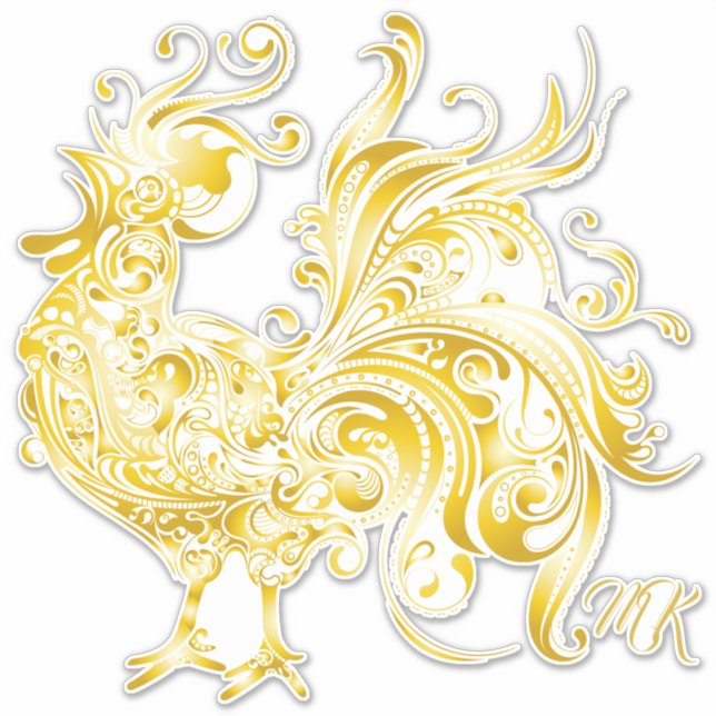 Majestic Chicken Golden Rooster Trendy Tribal Gold Sticker (Front)