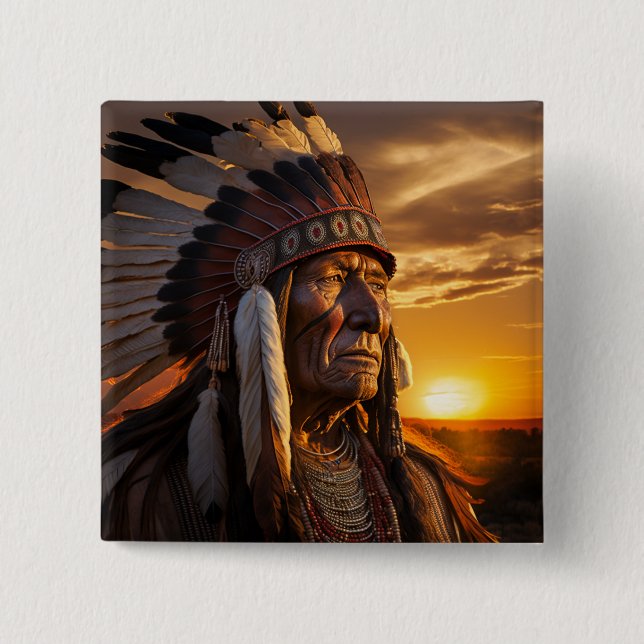  Majestic Chief Indian in the Wild West Button (Front)