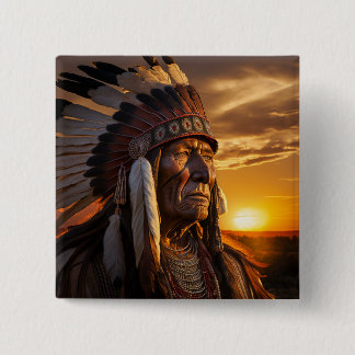 Majestic Chief Indian in the Wild West Button
