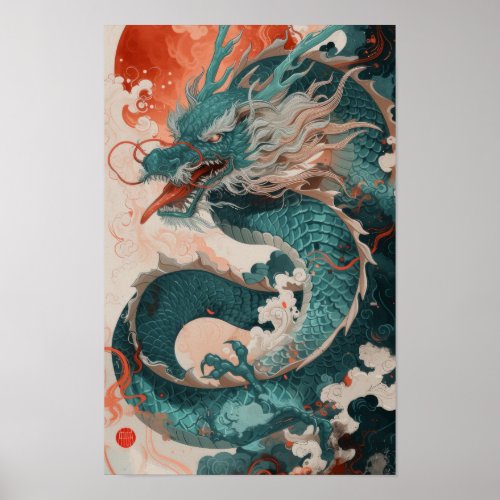 Majestic Chinese Dragon in Japanese_Inspired Style Poster