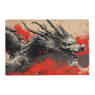 Majestic Chinese Dragon with Red Ink Splatter Placemat