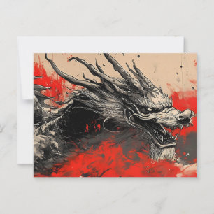 Majestic Chinese Dragon with Red Ink Splatter  Postcard