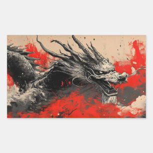 Majestic Chinese Dragon with Red Ink Splatter Rectangular Sticker