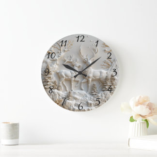 Majestic Christmas Reindeer Decor Large Clock