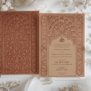 Majestic Cinnamon Lace Wedding Islamic Design Invitation