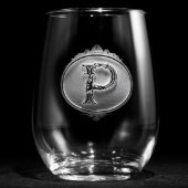 Majestic Circle Monogrammed Stemless Wine Glass (Front)