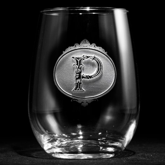 Majestic Circle Monogrammed Stemless Wine Glass (Front)