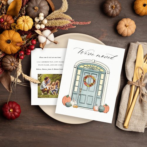 Majestic Colonial Door Illustration Fall Moving Announcement Postcard