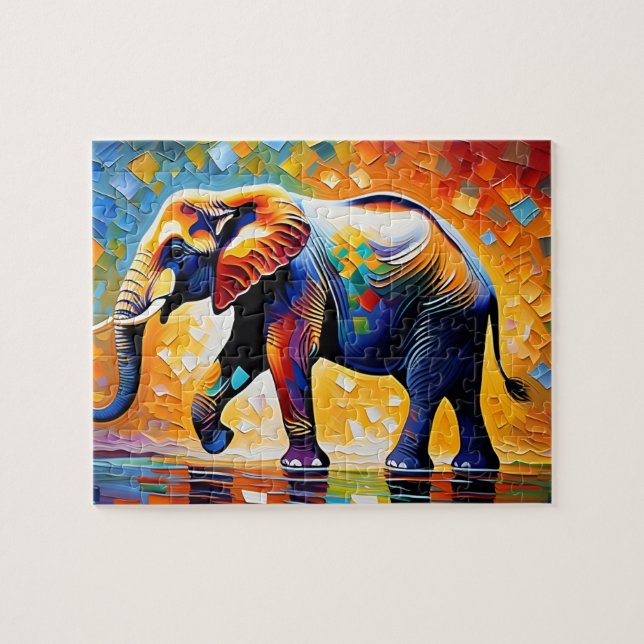 Majestic Colorful Abstract Elephant Jigsaw Puzzle (Horizontal)