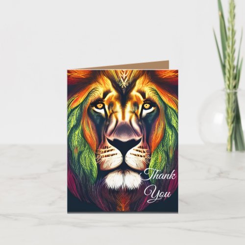 Majestic Colorful King Lion Thank You Card