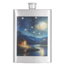 Majestic Cottage Under Moon Flask