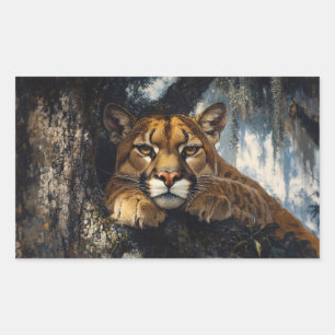 Majestic Cougar in Forest Rectangular Sticker