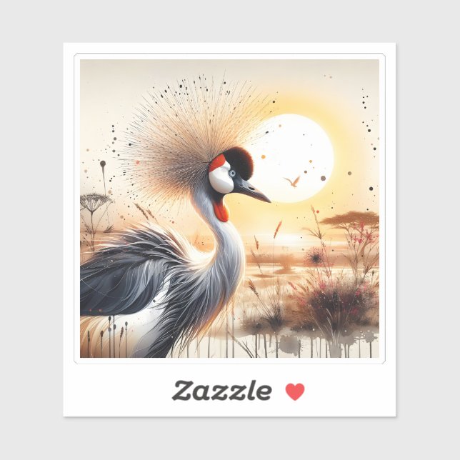 Majestic Crane Against a Serene Sunset Landscape Sticker (Sheet)