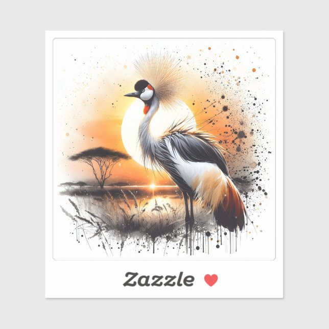 Majestic Crane at Sunset Near an African Savanna Sticker (Sheet)