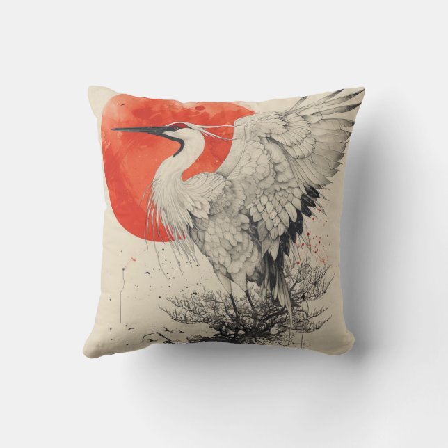 Majestic Crane in Natural Habitat Throw Pillow (Back)