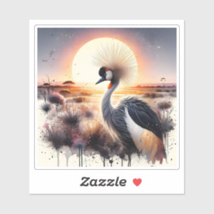Majestic Crane in Sunset Over African Landscape Sticker