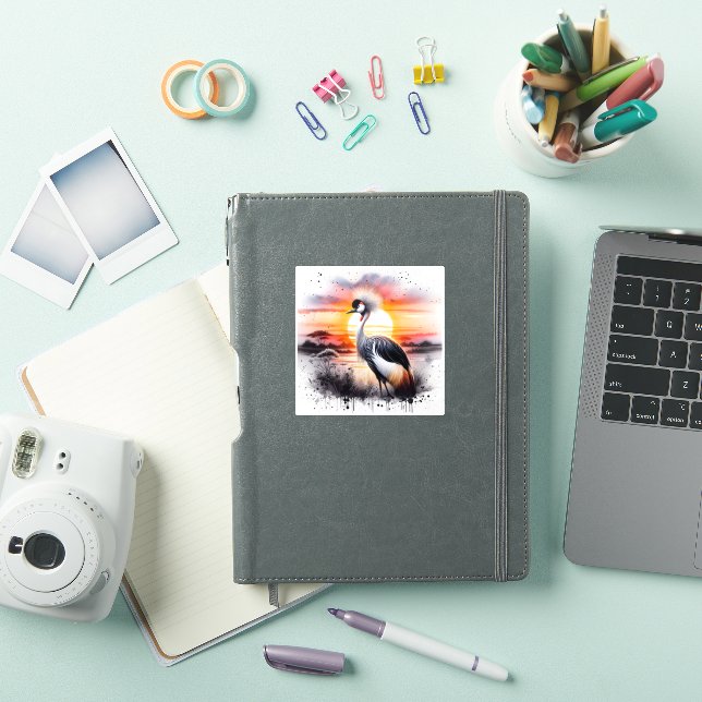 Majestic Crane Standing by the Sunset Horizon Sticker (iPad Cover)