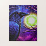 Majestic Crow Looking at Glowing Orb Jigsaw Puzzle
