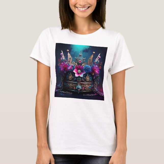 Majestic Crown with Floral and Jewel Details T-Shirt (Front)