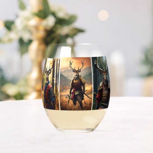 Majestic Curiosity Red Deer in the Forest Stemless Wine Glass