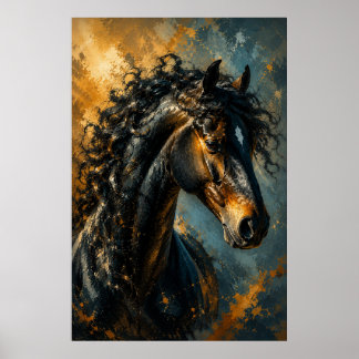 Majestic Curly Black Horse Abstract Poster
