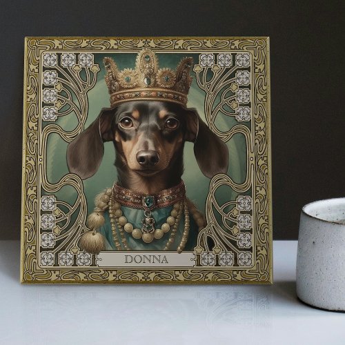 Majestic Dachshund King Personalized Art Deco Ceramic Tile