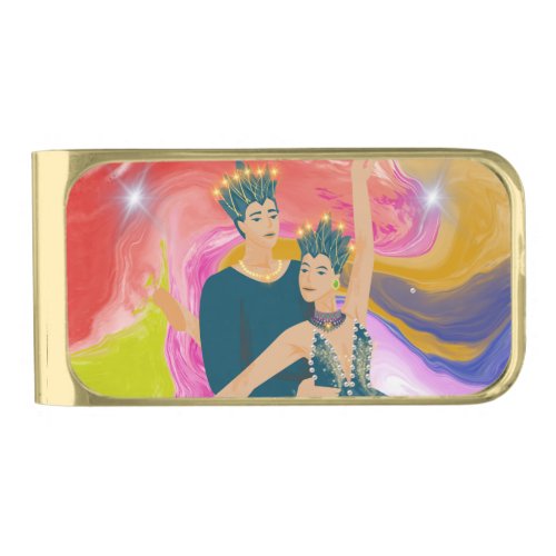 Majestic Dance of Colors Gold Finish Money Clip