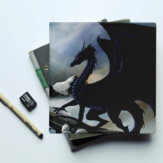 Majestic Dark Dragon Black Fantasy Mountains  3 Ring Binder (Creator Uploaded)