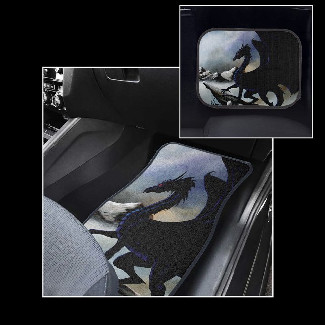 Majestic Dark Dragon Black Fantasy Mountains  Car Floor Mat (Creator Uploaded)