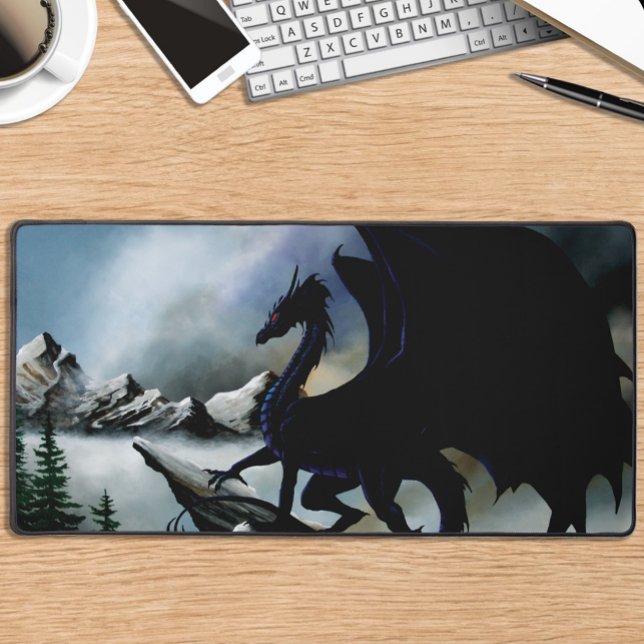 Majestic Dark Dragon Black Fantasy Mountains  Desk Mat (Creator Uploaded)