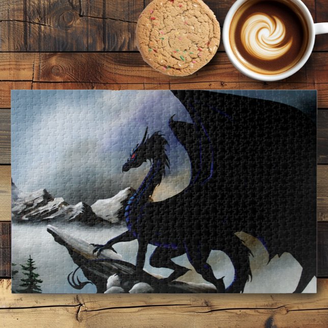 Majestic Dark Dragon Black Fantasy Mountains  Jigsaw Puzzle (Creator Uploaded)