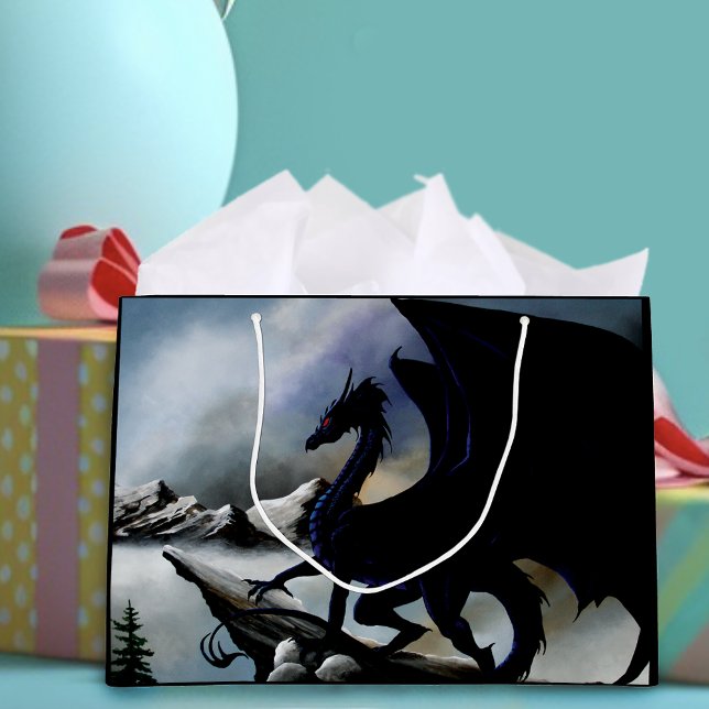 Majestic Dark Dragon Black Fantasy Mountains  Large Gift Bag (Creator Uploaded)
