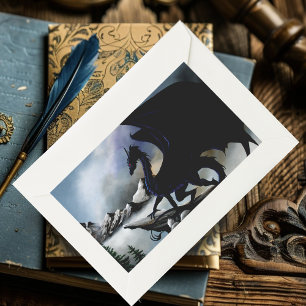 Majestic Dark Dragon Black Fantasy Mountains Rectangular Sticker