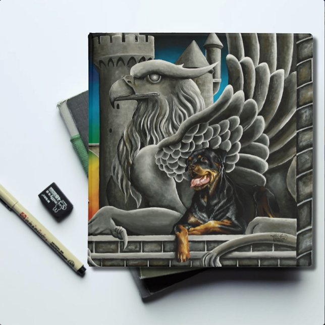 Majestic Dark Fantasy Rottweiler Gargoyle Castle 3 Ring Binder (Creator Uploaded)