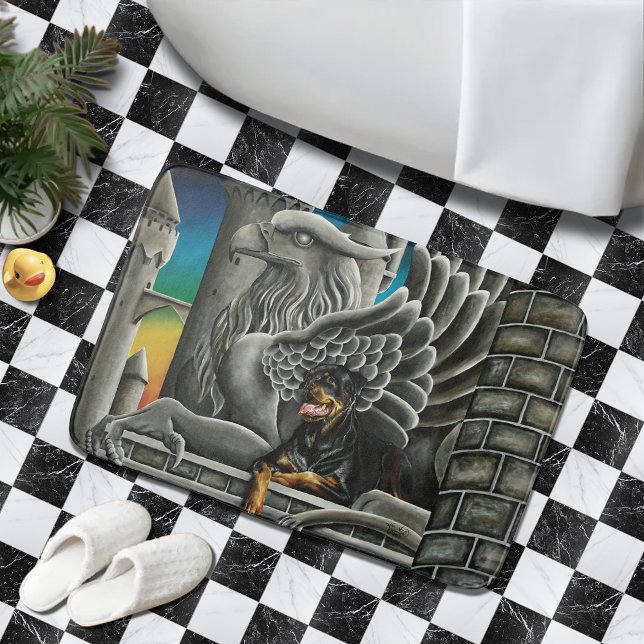 Majestic Dark Fantasy Rottweiler Gargoyle Castle Bath Mat (Creator Uploaded)