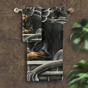 Majestic Dark Fantasy Rottweiler Gargoyle Castle Bath Towel Set