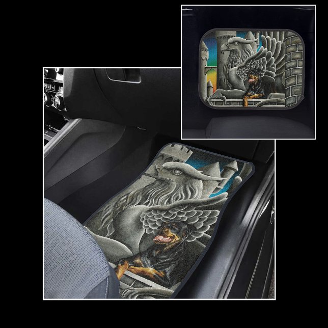 Majestic Dark Fantasy Rottweiler Gargoyle Castle Car Floor Mat (Creator Uploaded)
