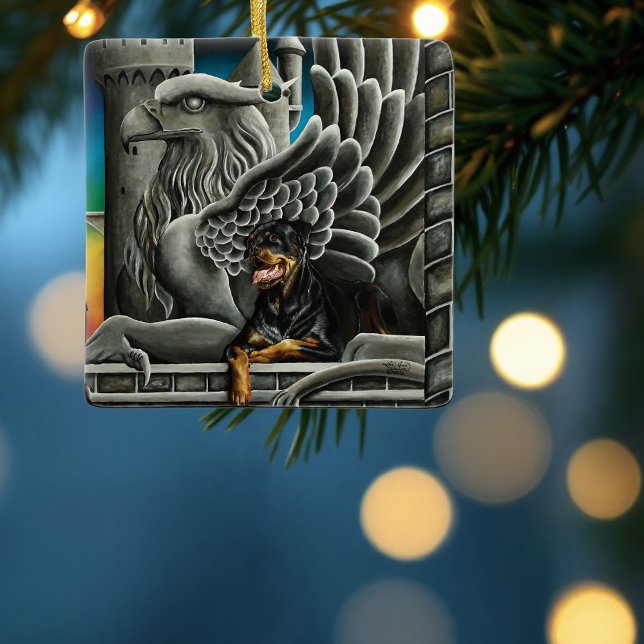 Majestic Dark Fantasy Rottweiler Gargoyle Castle Ceramic Ornament (Creator Uploaded)