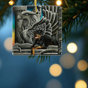 Majestic Dark Fantasy Rottweiler Gargoyle Castle Ceramic Ornament