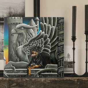 Majestic Dark Fantasy Rottweiler Gargoyle Castle Ceramic Tile