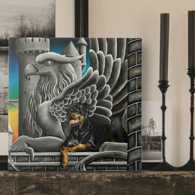 Majestic Dark Fantasy Rottweiler Gargoyle Castle Ceramic Tile (Creator Uploaded)