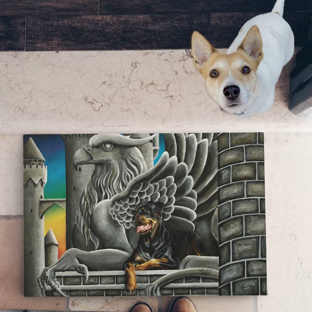 Majestic Dark Fantasy Rottweiler Gargoyle Castle Doormat (Creator Uploaded)