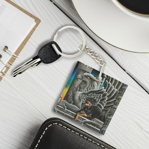 Majestic Dark Fantasy Rottweiler Gargoyle Castle Keychain
