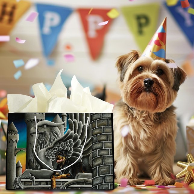 Majestic Dark Fantasy Rottweiler Gargoyle Castle Large Gift Bag (Creator Uploaded)